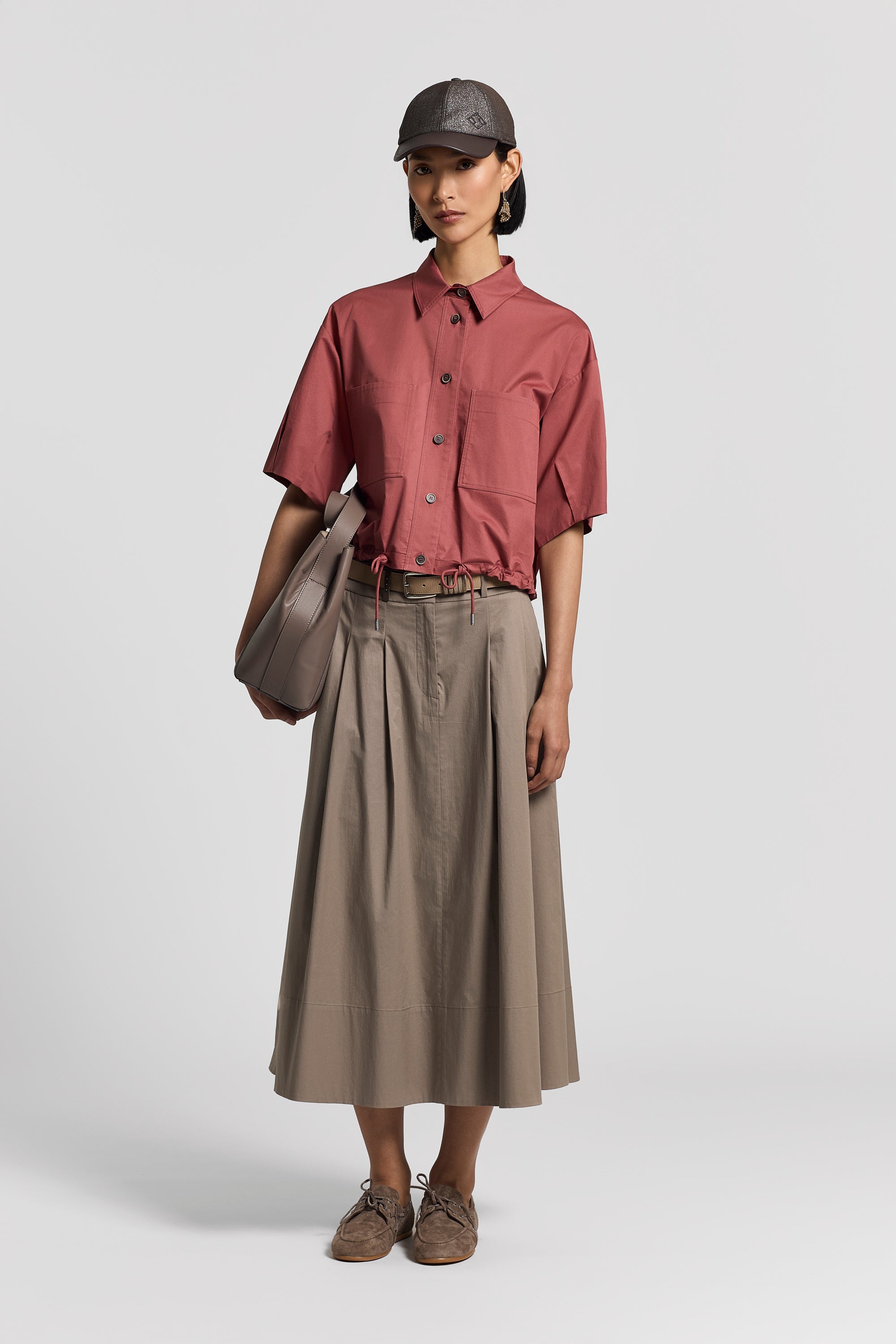 Stretch cotton sateen skirt | Peserico US