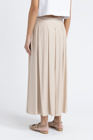 Pleated long skirt in wool and viscose twill