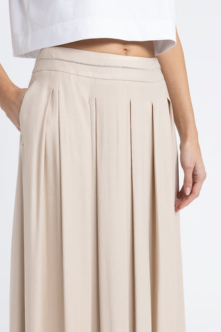 Pleated long skirt in wool and viscose twill