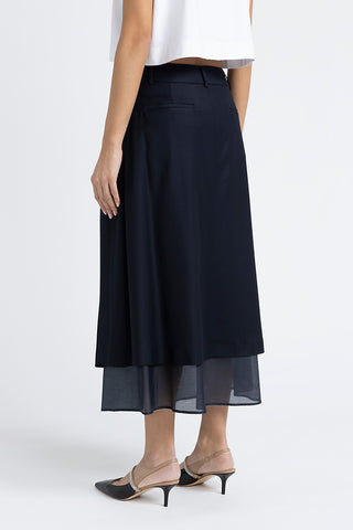 Midi skirt in viscose wool and organdy twill