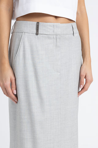 Straight long skirt in wool and viscose twill