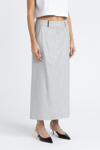 Straight long skirt in wool and viscose twill