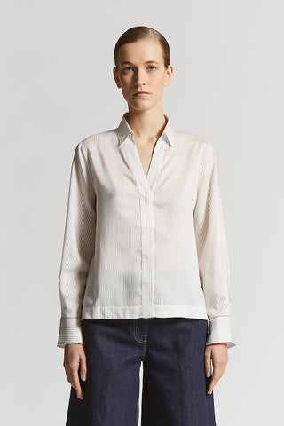 Silk blend striped canvas shirt