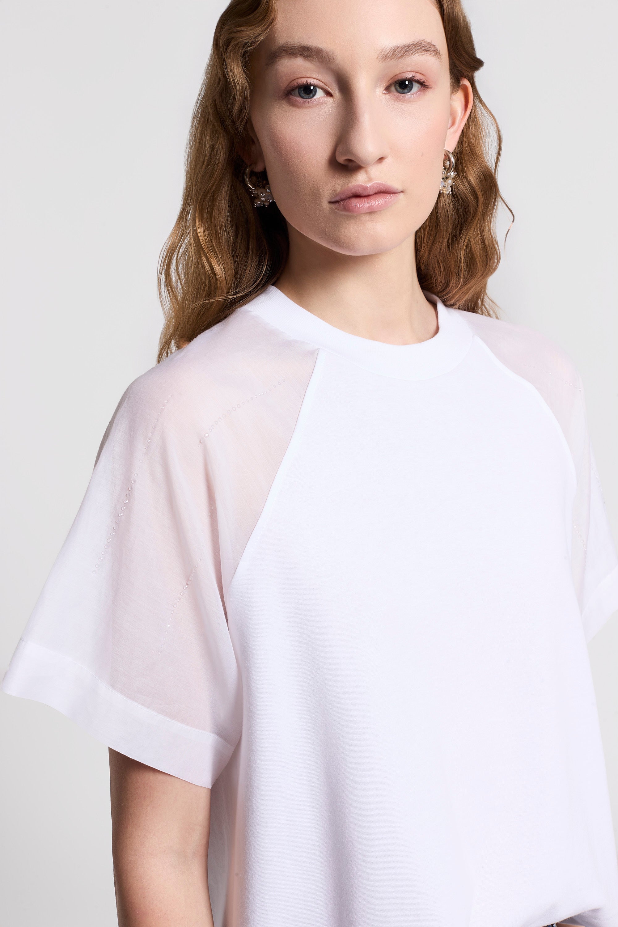 Cotton jersey and organza T-shirt | Peserico US