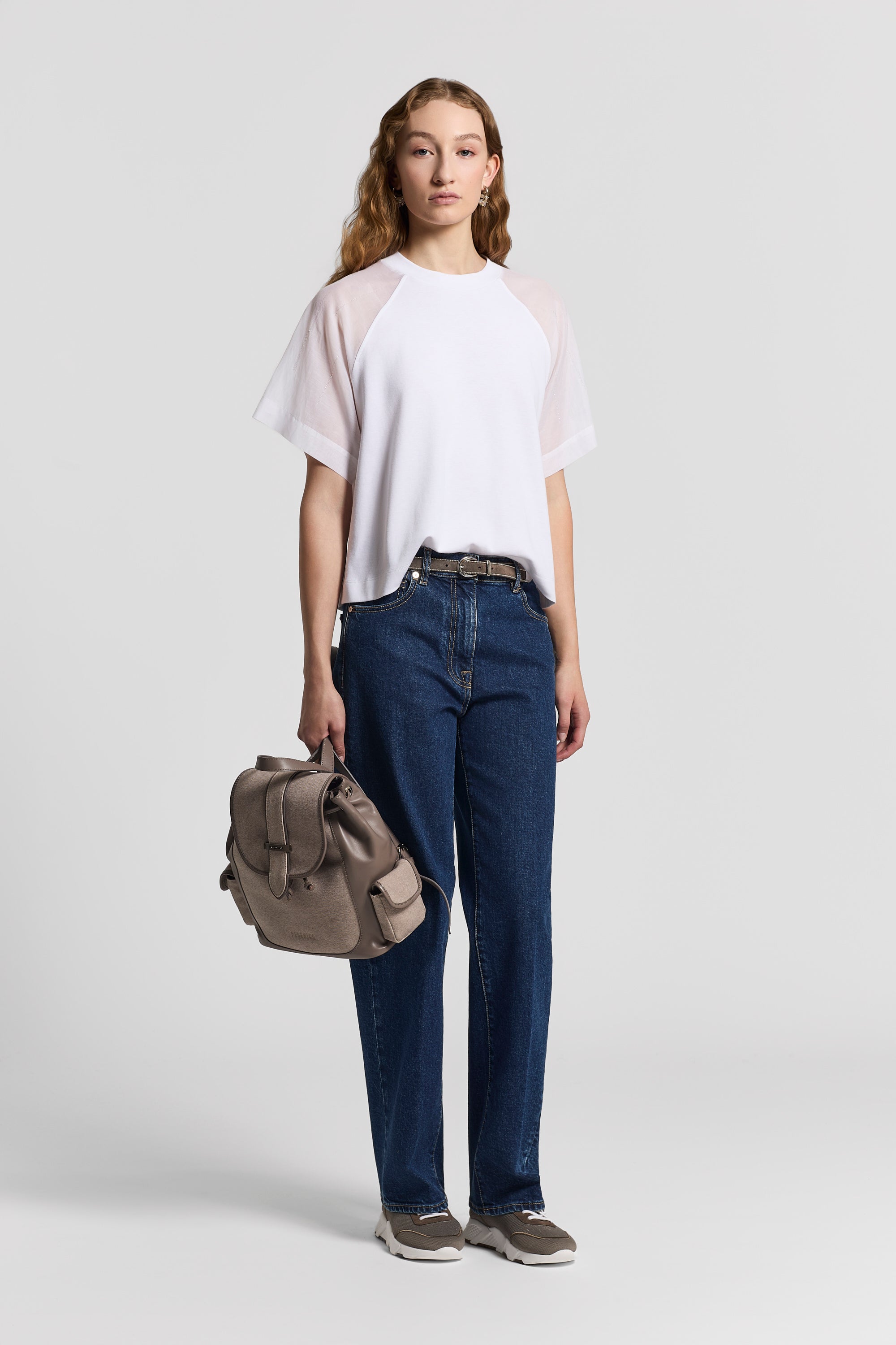 Cotton jersey and organza T-shirt | Peserico US