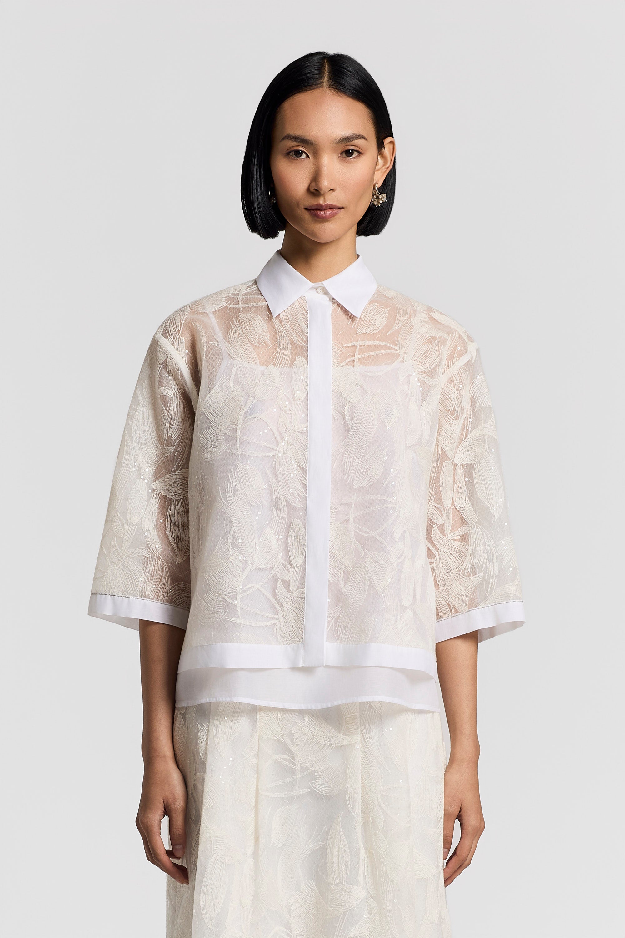 Tulle shirt with embroidery | Peserico US