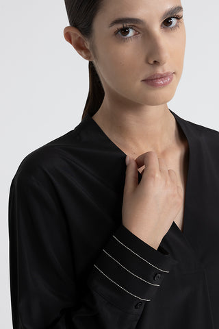 V-neck silk crepe de chine blouse