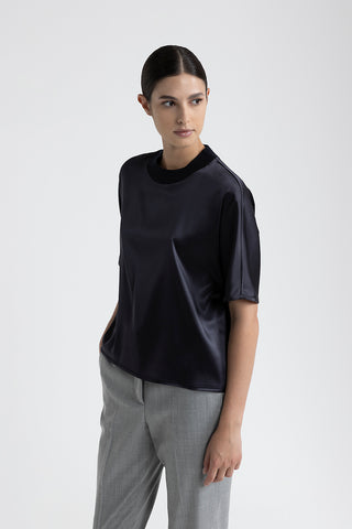 Silk satin crew neck T-shirt