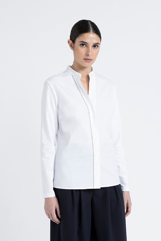 Mandarin collar poplin and cotton jersey shirt