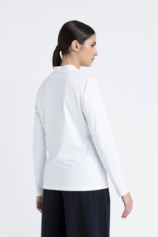 Mandarin collar poplin and cotton jersey shirt