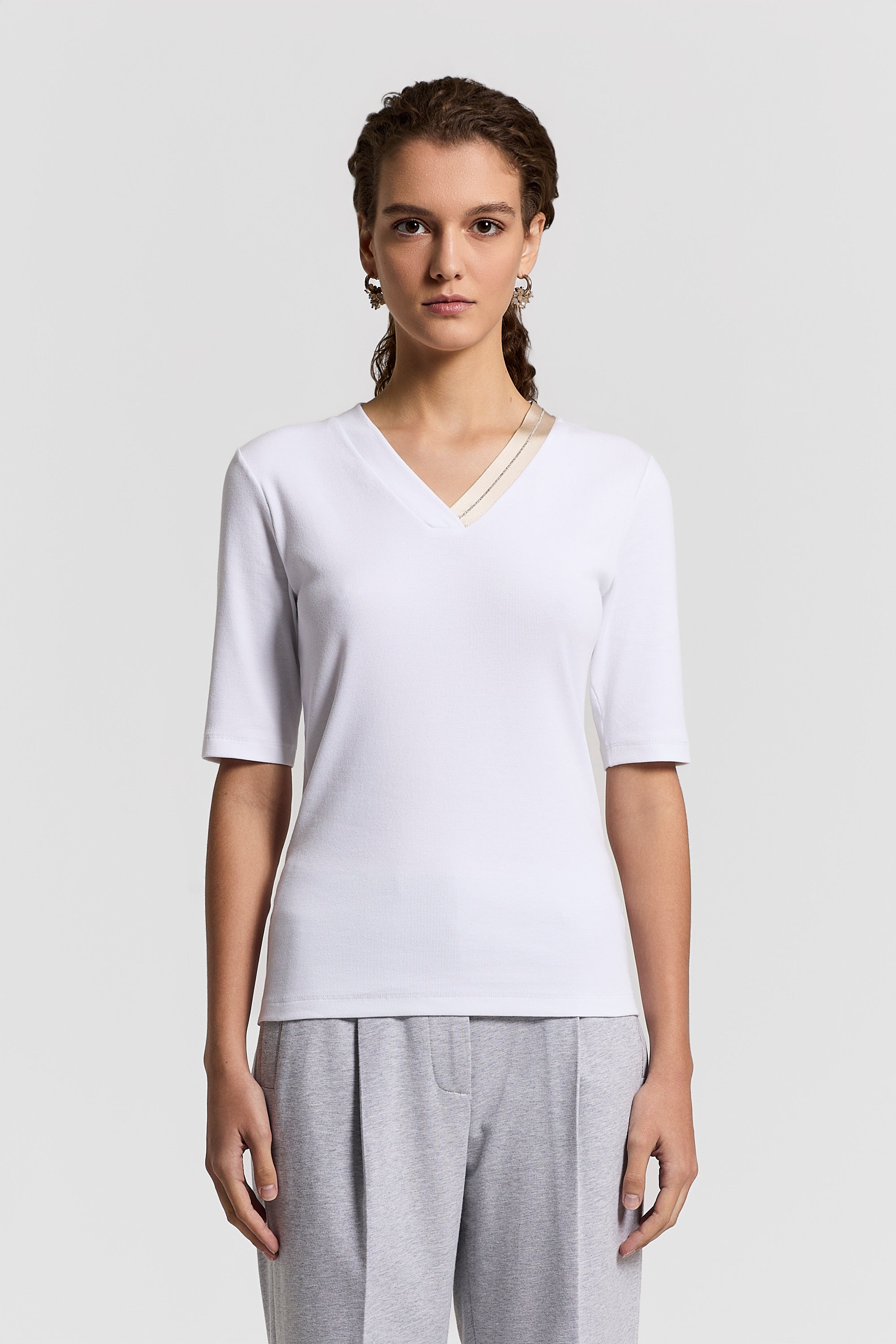 PESERICO 半袖カットソー ホワイト Micro-rib cotton T-shirt | Peserico US