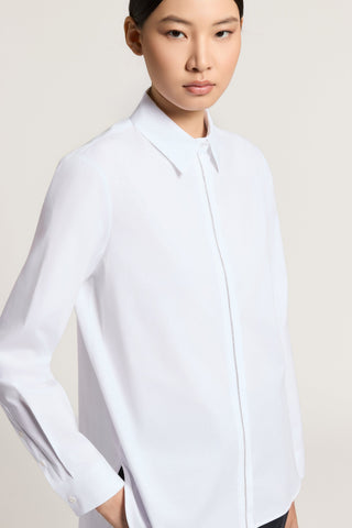 Solid-color stretch cotton poplin shirt