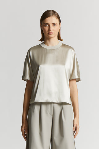 Stretch silk satin T-shirt