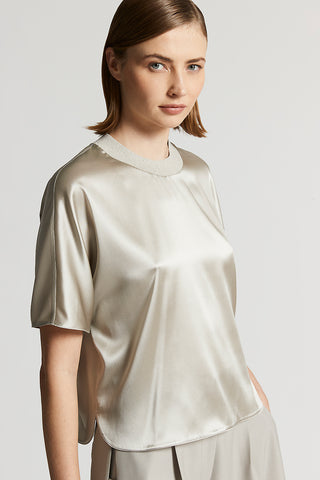 Stretch silk satin T-shirt