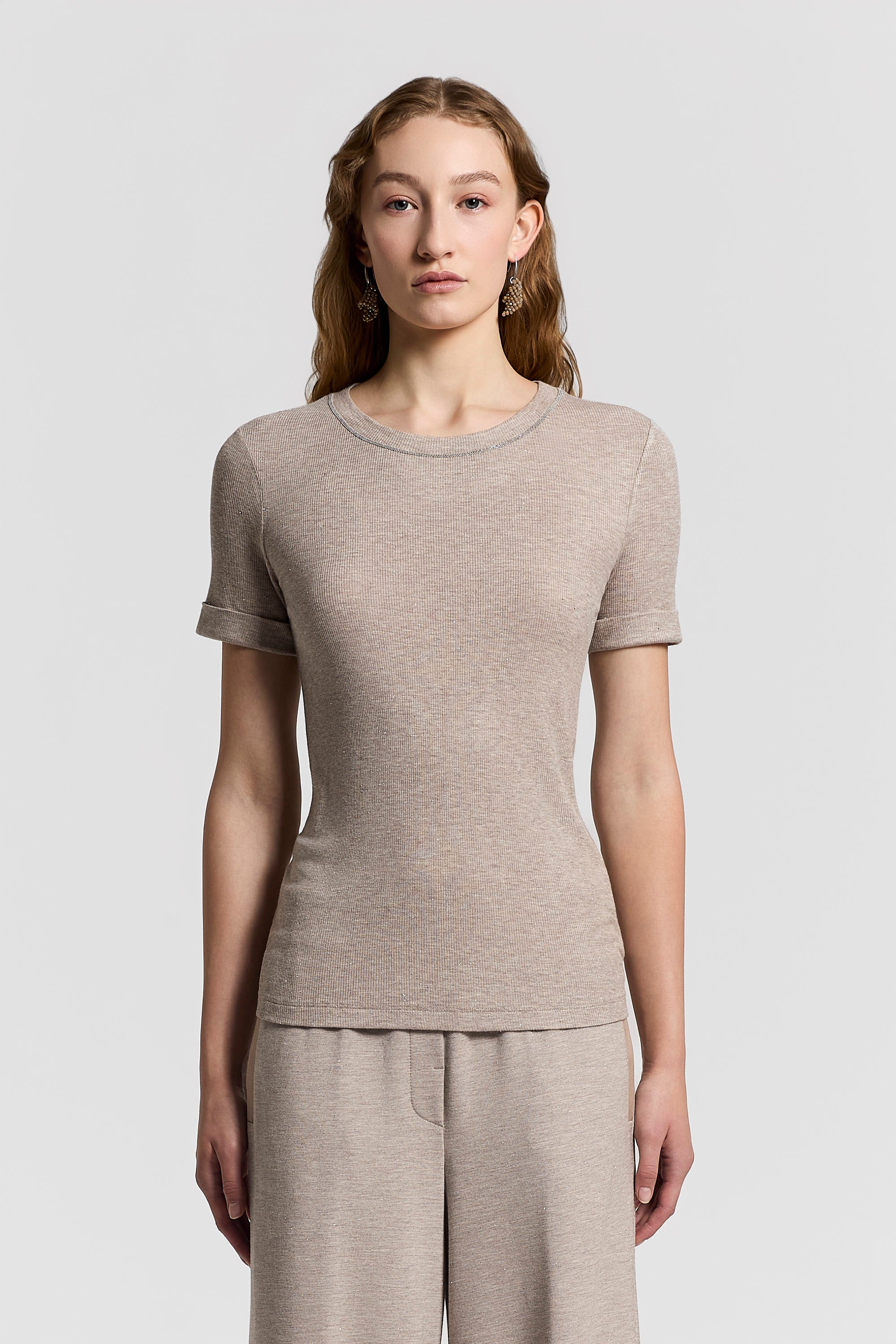 Micro-rib cotton and lurex T-shirt | Peserico US