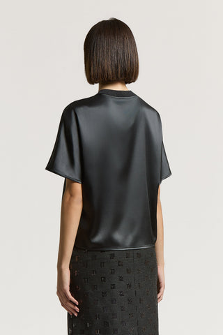 Stretch silk satin T-shirt