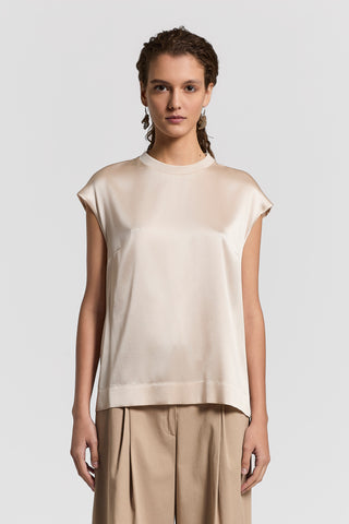 Stretch silk satin T-shirt