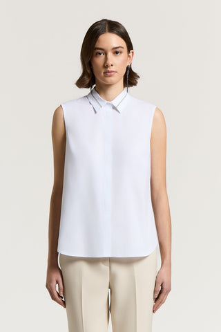 Solid-color stretch cotton poplin shirt