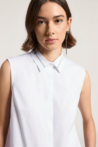Solid-color stretch cotton poplin shirt