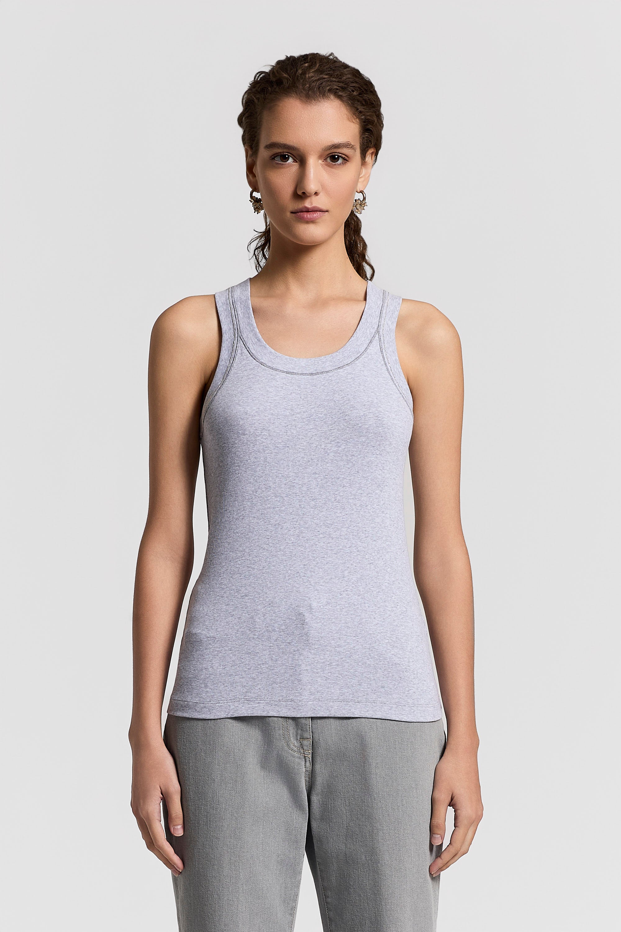 Micro-rib stretch cotton top | Peserico US