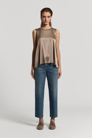 Stretch silk satin top