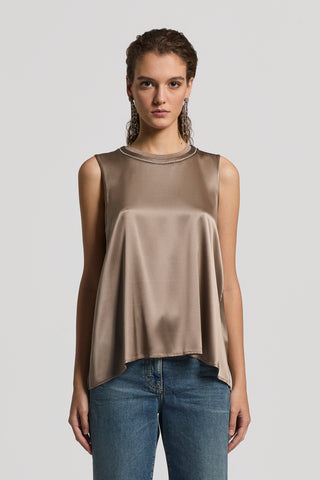 Stretch silk satin top