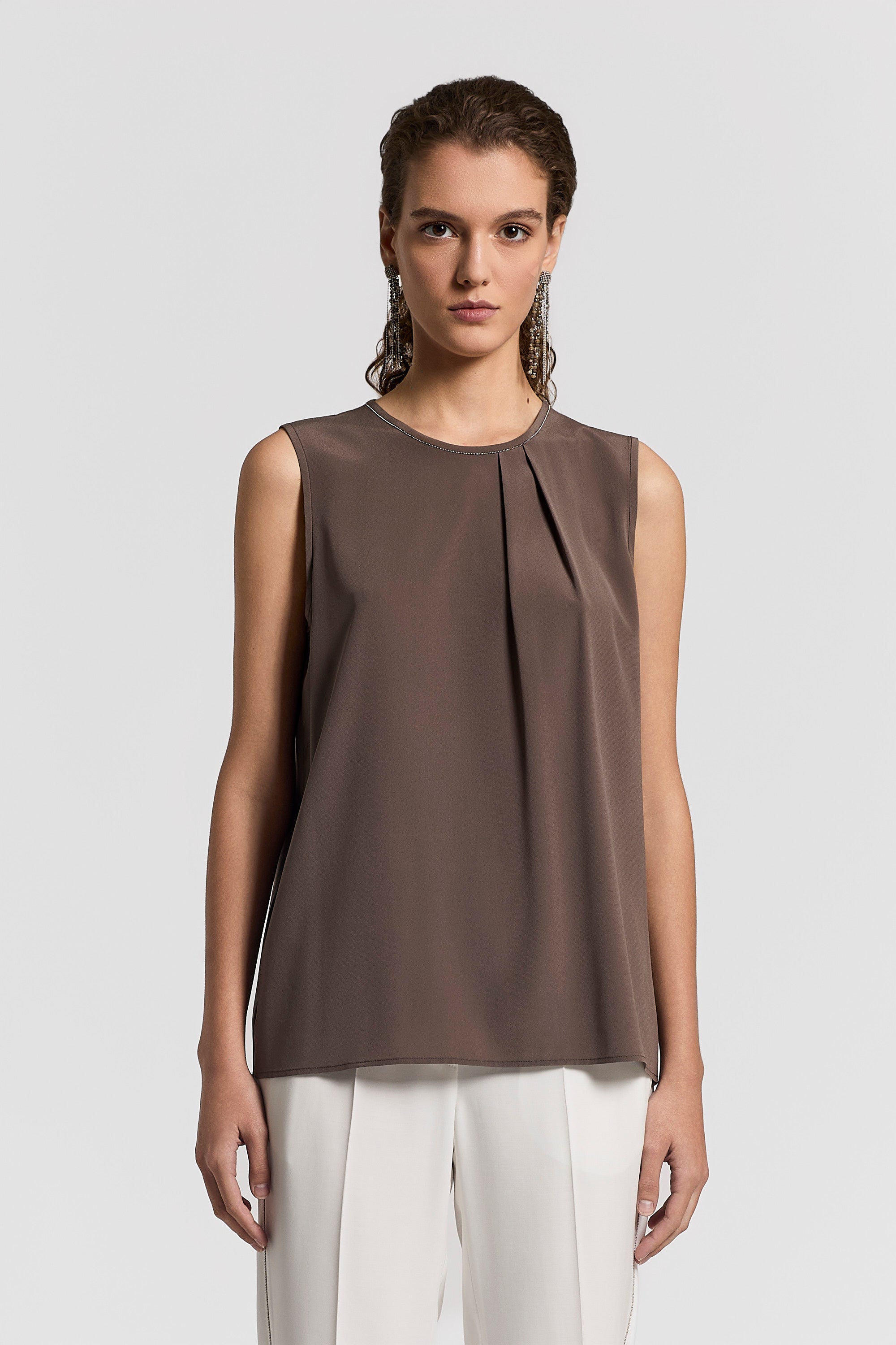 Silk crepe de chine top | Peserico US
