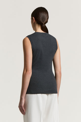 Micro-rib stretch jersey top
