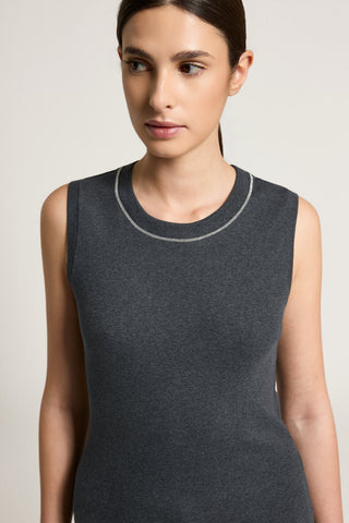 Micro-rib stretch jersey top