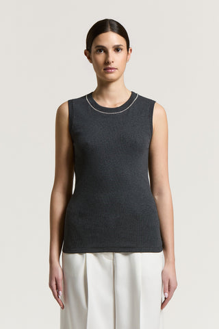 Micro-rib stretch jersey top