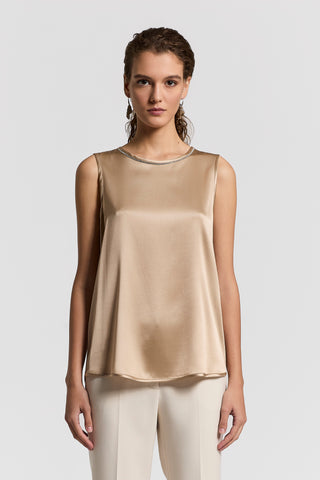 Stretch silk satin top