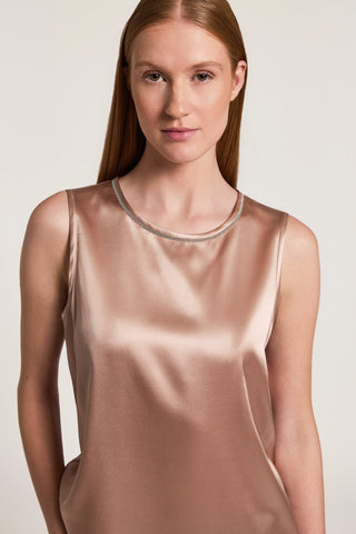 Silk satin top with Punto Luce
