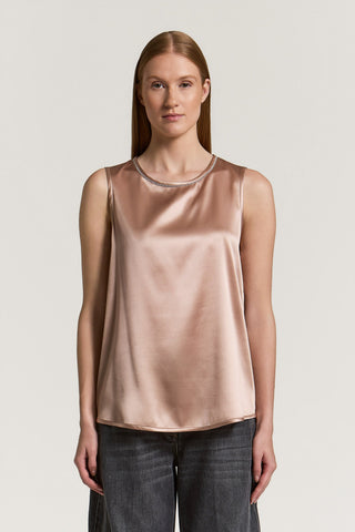 Silk satin top with Punto Luce