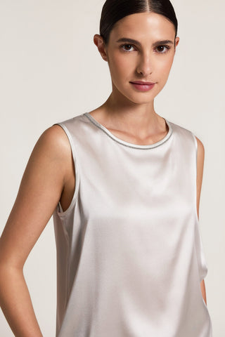 Silk satin top with Punto Luce