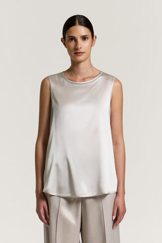 Silk satin top with Punto Luce