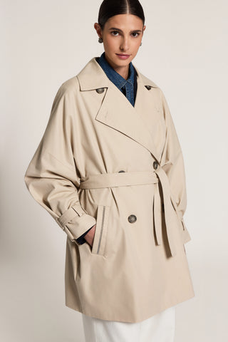 Double-breasted trench coat in cotton-blend twill