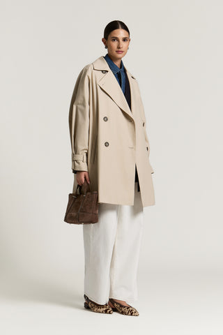 Double-breasted trench coat in cotton-blend twill