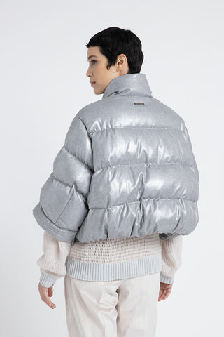 Short down jacket in laminated viscose blend flannel