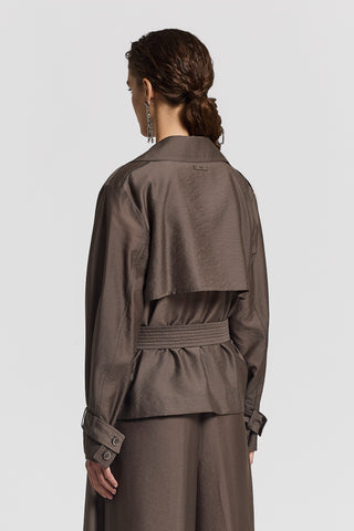 Double-breasted lyocell mini trench coat