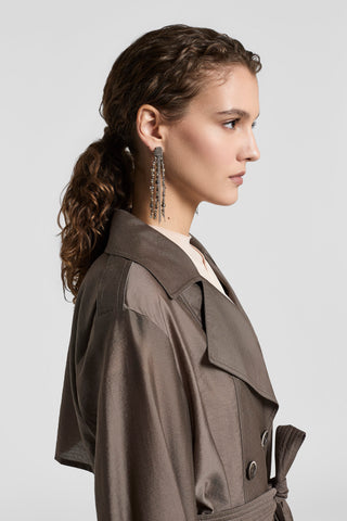 Double-breasted lyocell mini trench coat