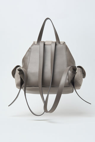 canvas and leather backpack gray Genuine leather and canvas backpack with side pockets | Brown clay