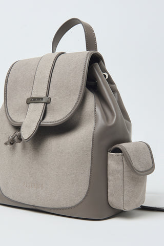 Genuine leather and canvas backpack with side pockets | Brown clay Genuine leather and canvas backpack with side pockets | Brown clay