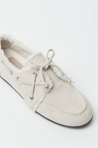 Suede loafers with faux fur detailing
