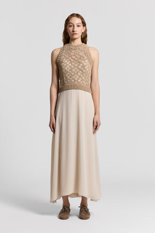 Bi-material linen, cotton and lurex dress | Golden beige | Peserico Bi-material linen, cotton and lurex dress | Golden beige | Peserico