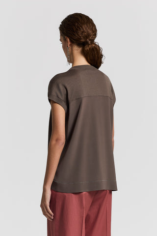 Bi-material wool and silk-blend sweater