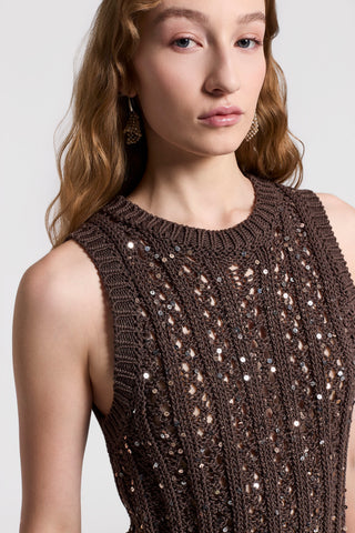 Sequinned cotton ribbon top