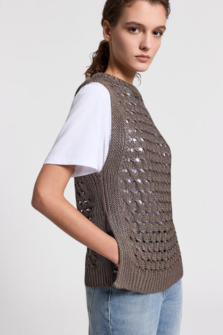 Linen and lurex-blend vest