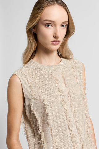 Sequinned cotton/linen-yarn vest