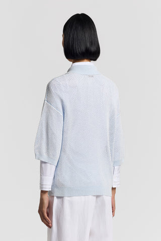 Sequinned cotton yarn polo shirt