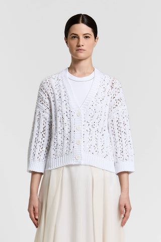 Sequinned cotton ribbon cardigan